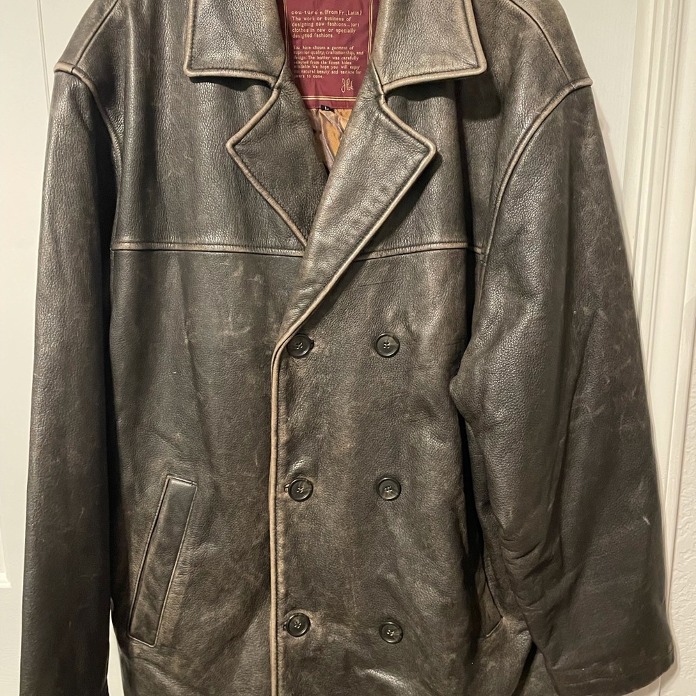 Couture distressed leather coat